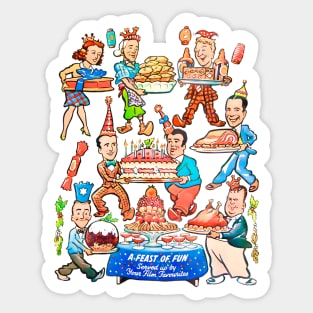 Celebrating christmas and new year Cartoon New A feast of fun. Served up by your film favorites. Retro Vintage Comic Sticker